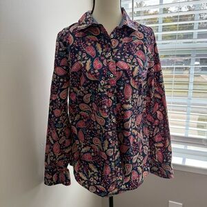 Talbots Floral Paisley Button Down Long Sleeve Shirt Cotton Size Medium